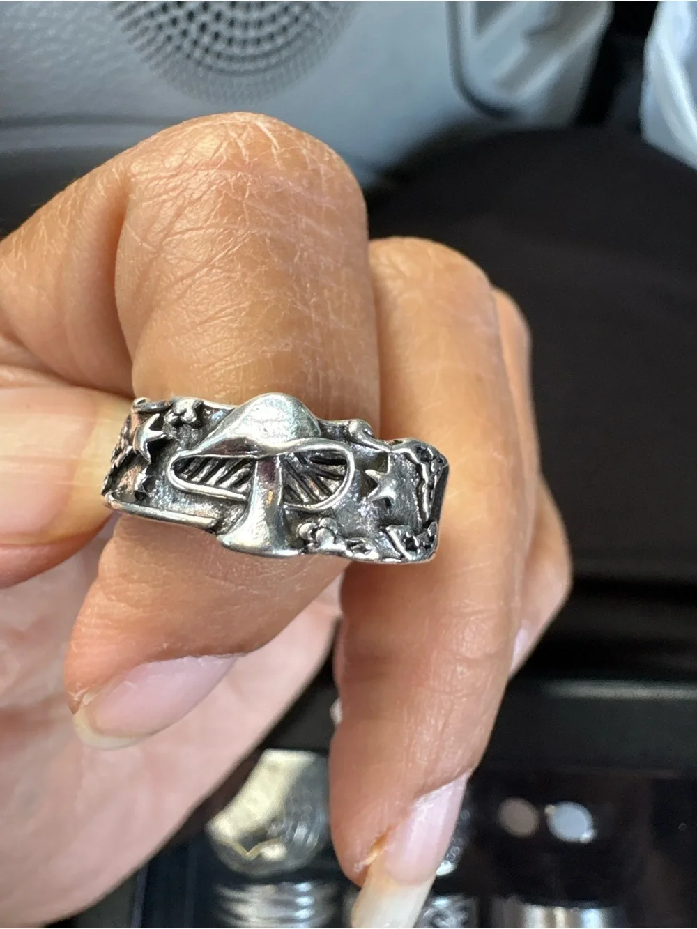 Sterling-Style Men's Mushroom Motif Ring in Silver Tone